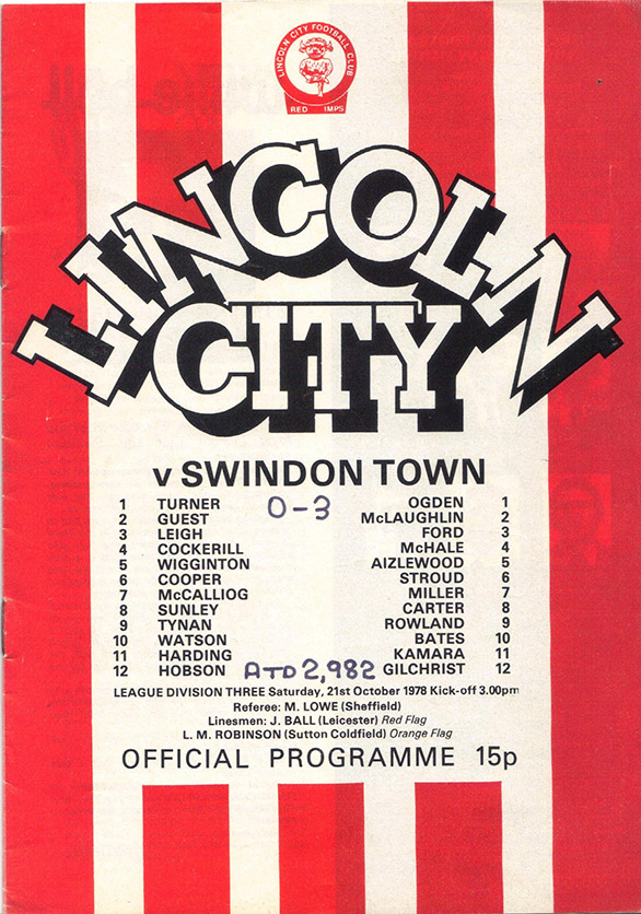 <b>Saturday, October 21, 1978</b><br />vs. Lincoln City (Away)